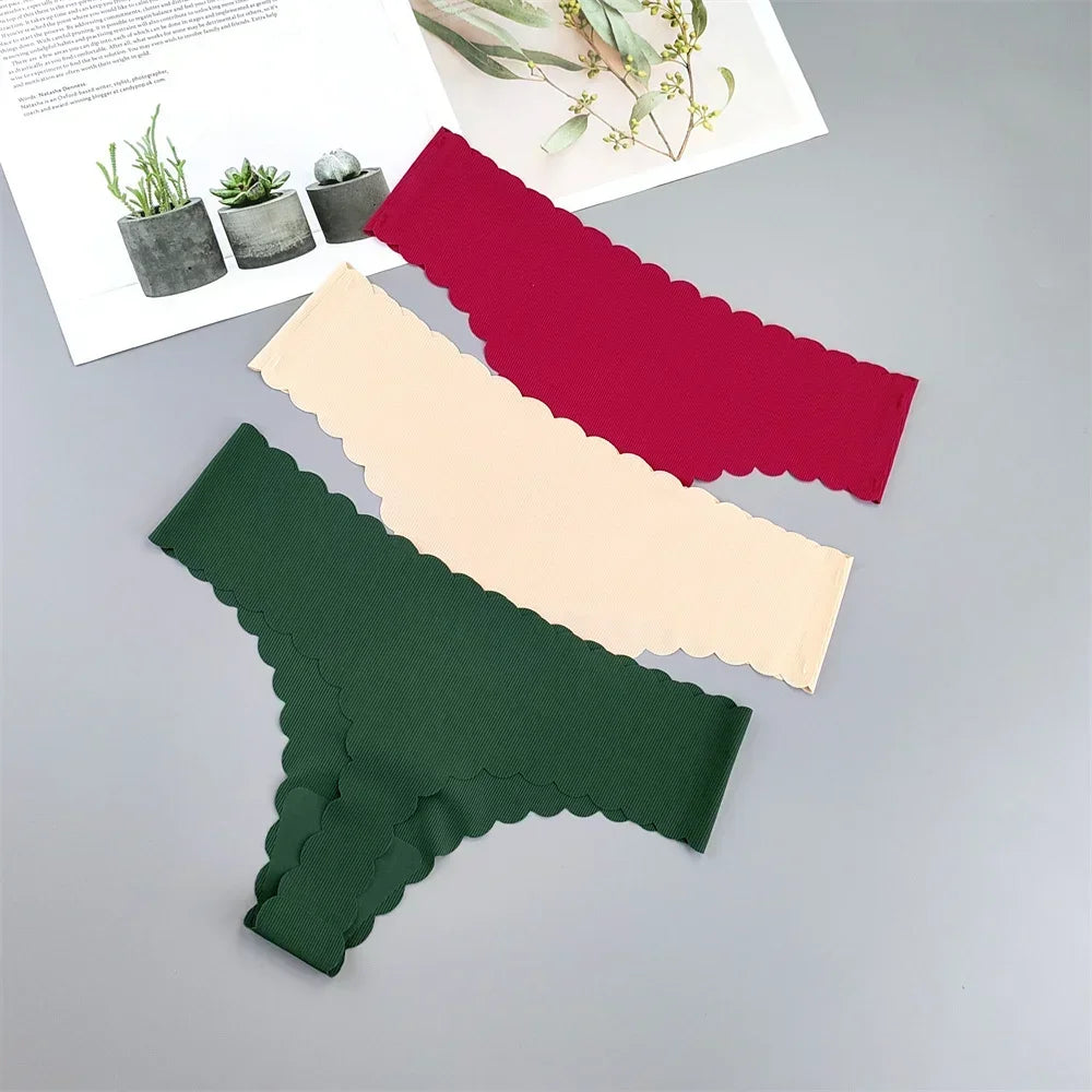 3 Pieces Seamless Thong Panties Pack Women Invisible Thread Ice Silk Sexy G-string Underwear Bikini Brief Plus Size