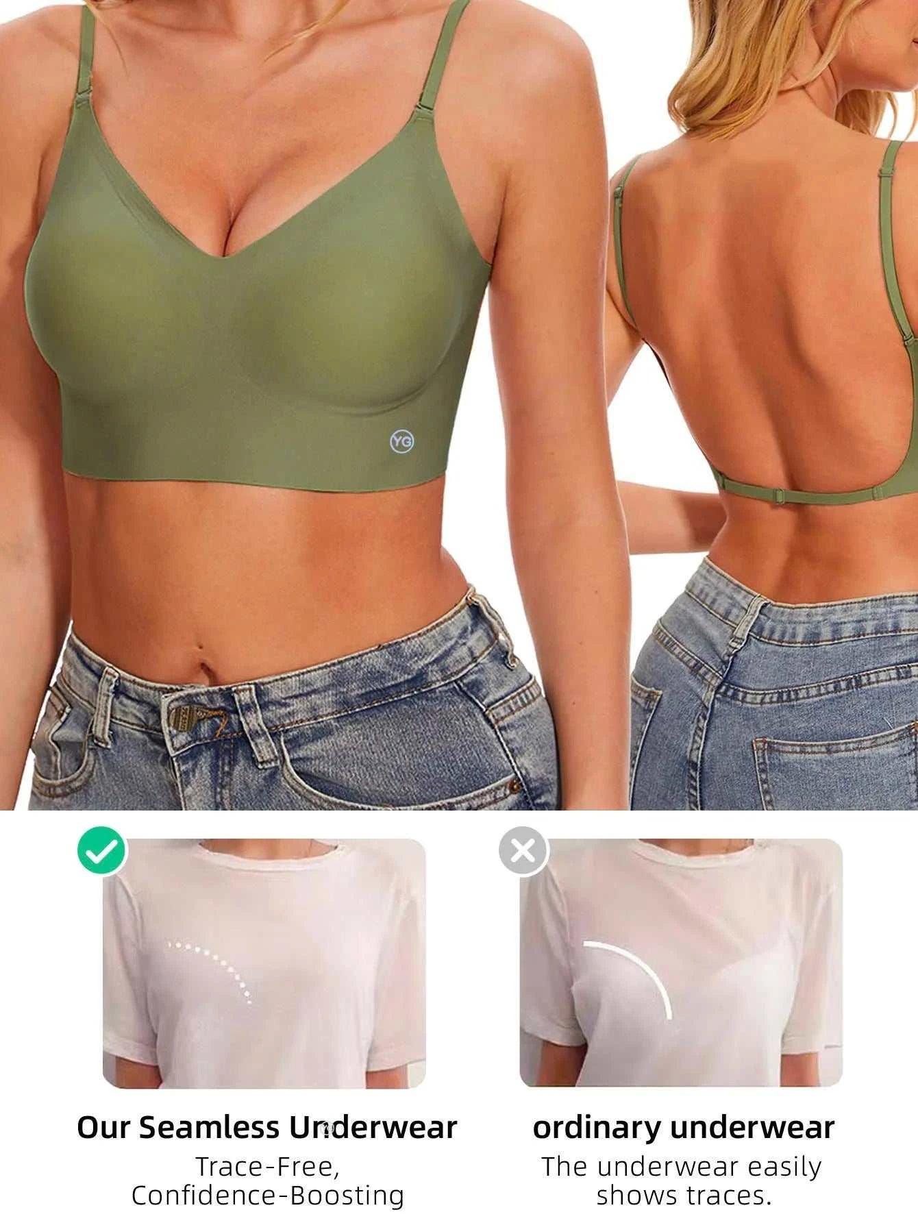 Women Invisible Bra Deep U Plunge Bras Backless Top for Dresses Sexy Lingerie with Transparent Strap Push Up Strapless Underwea