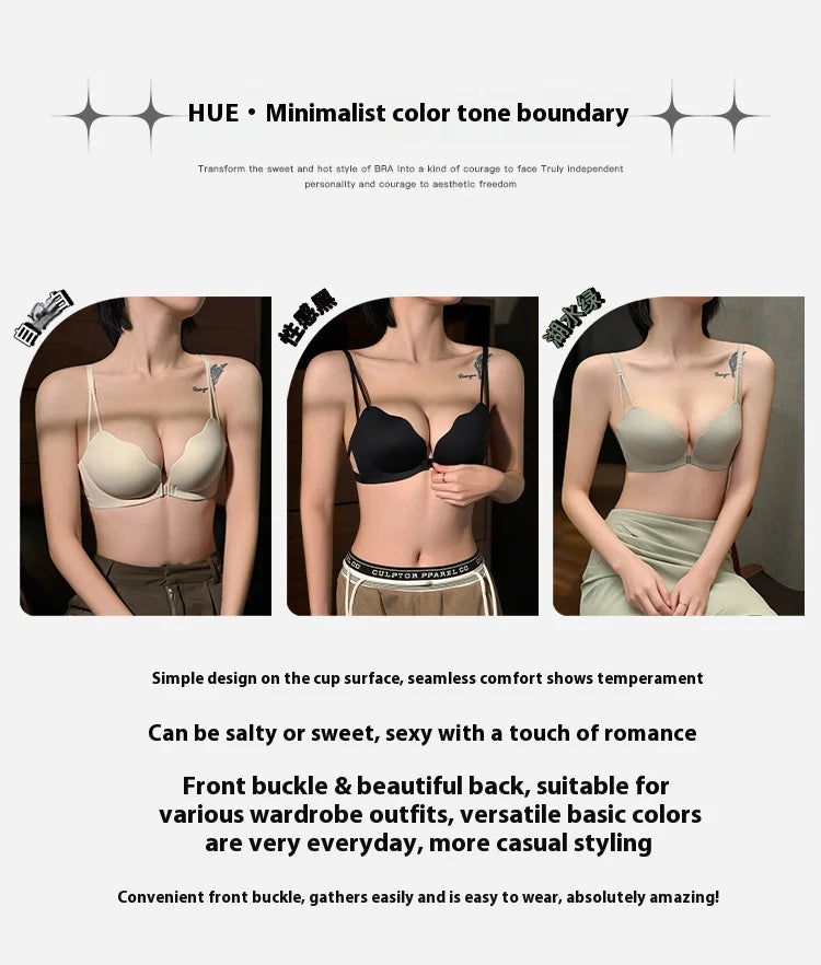 New Front Buckle Beautiful Back Underwear Women's Small Breasts Gathered Integrated Non-wired Breathable Non-marking Bra