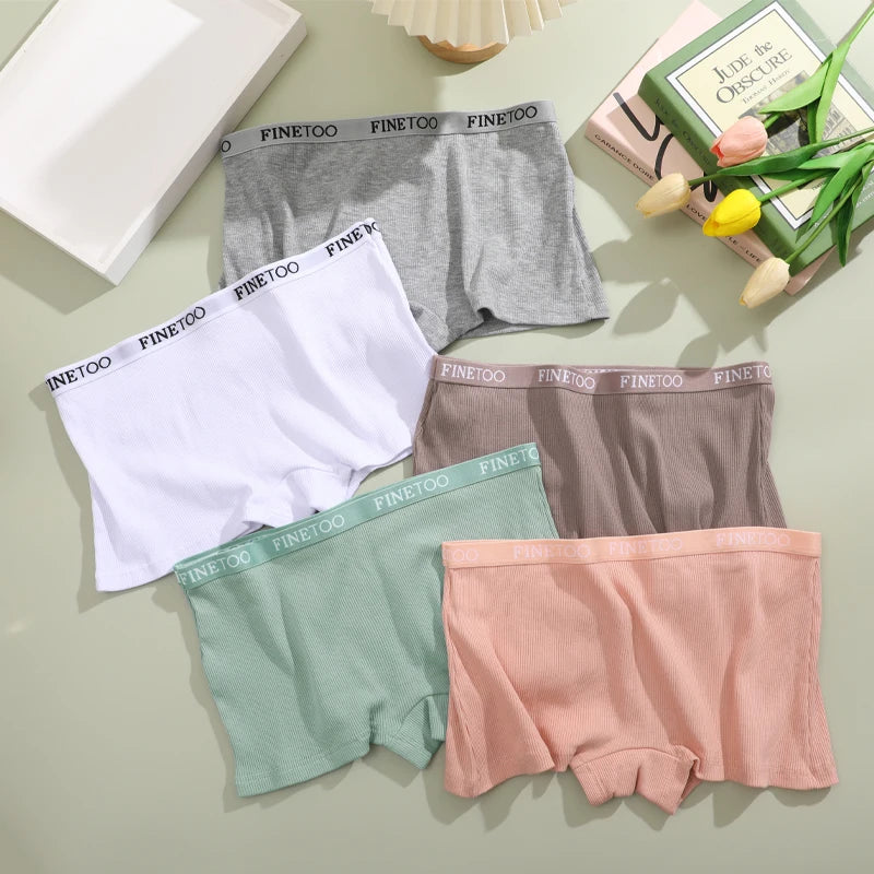 5PCS Women's Cotton Fabric Panties Fashion Letter Solid Color Boyshorts Seamless Cozy Breathable Sports Boxers Female Lingerie