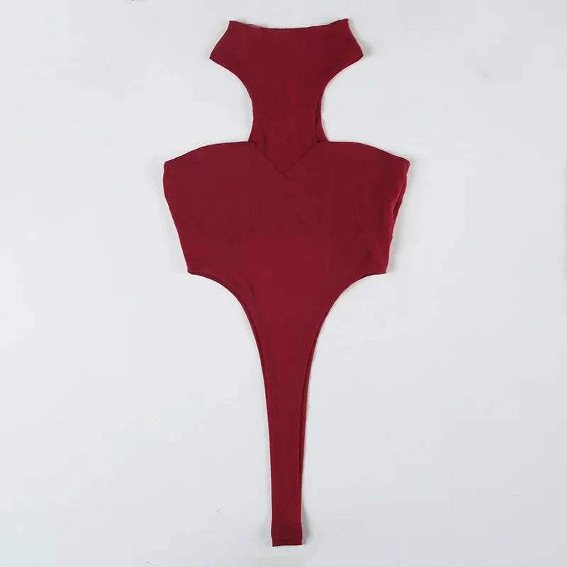 Solid Red Mesh Corset Bodysuit