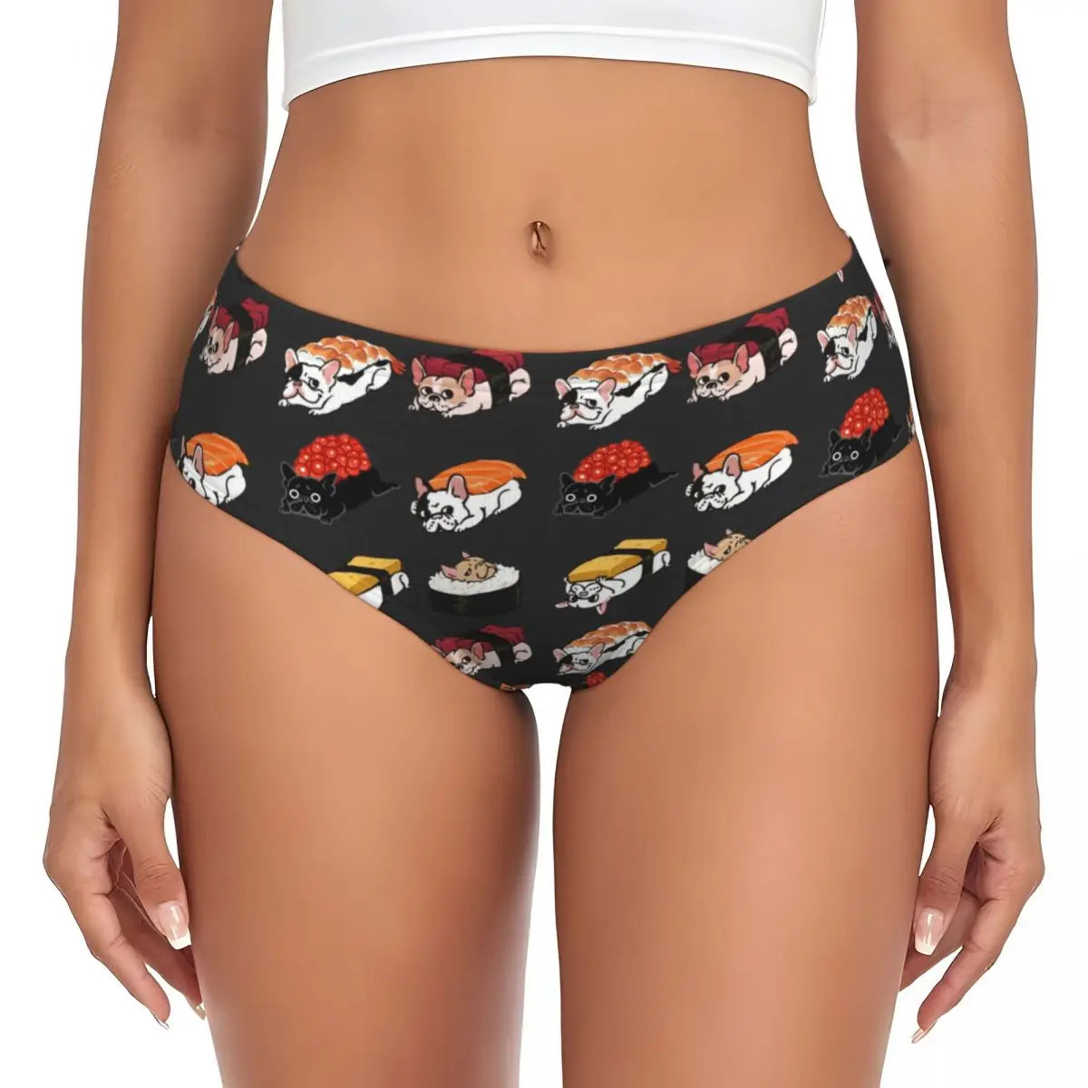 Custom Womens French Bulldog Christmas Santa Claus Brief Panties Female Stretch Underwear Underpants