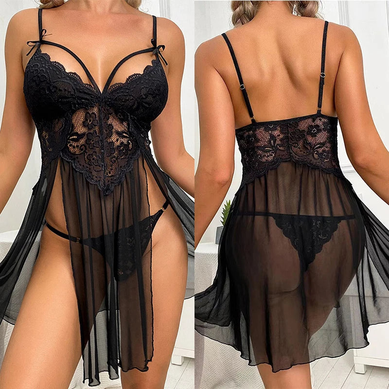 Transparent Lace Babydoll Nightdress – Sexy Women’s Sleepwear & Exotic Pajama Costume