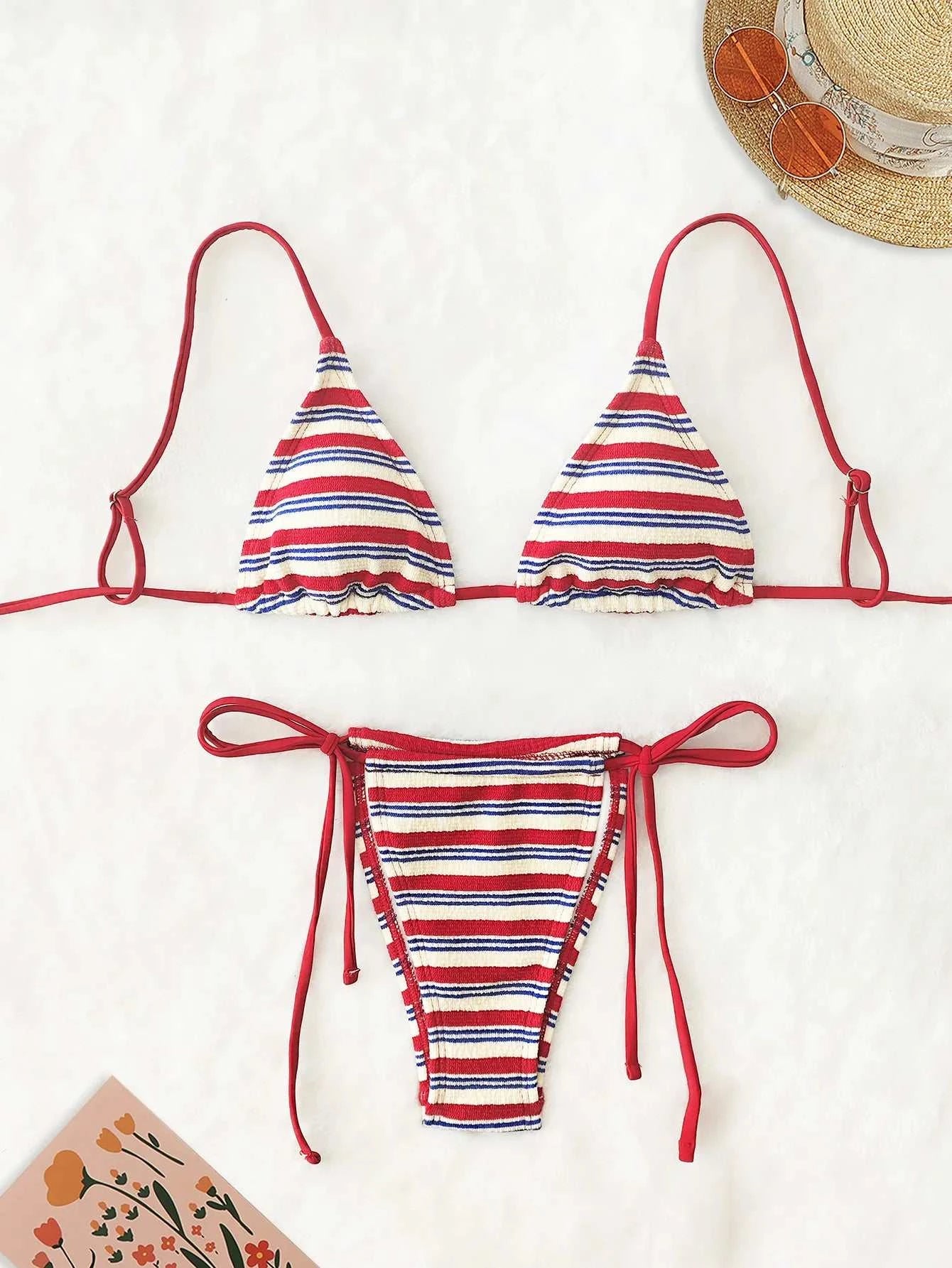 Women's Sexy Push-Up Two-Piece Swimsuit 2025 Bathing Suit Micro Beachwear Stripe Bikini Set Swimwear Trendy купальник женский