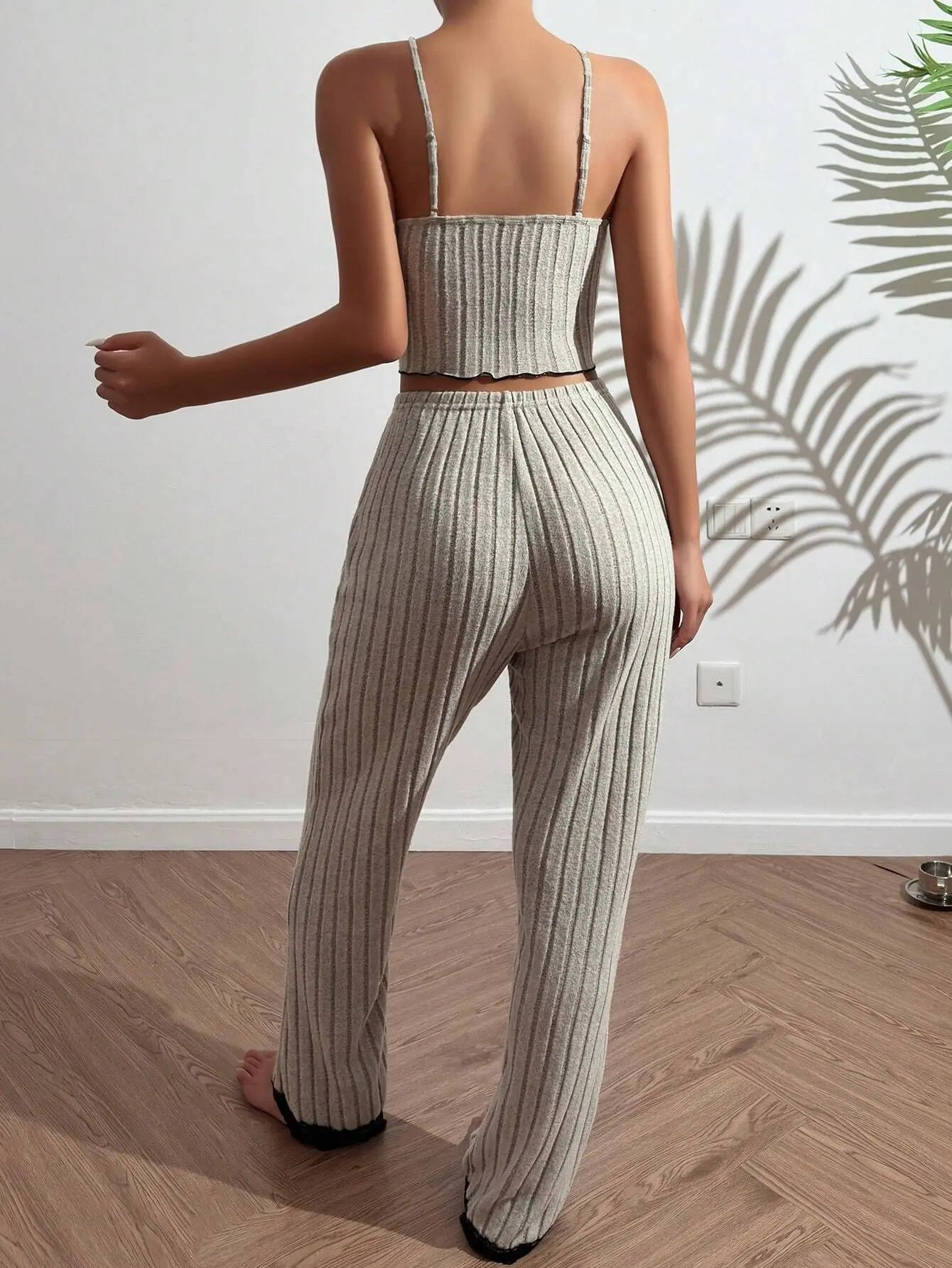 Home service gray love suspender vest pajamas Female can wear long pants two -piece suit