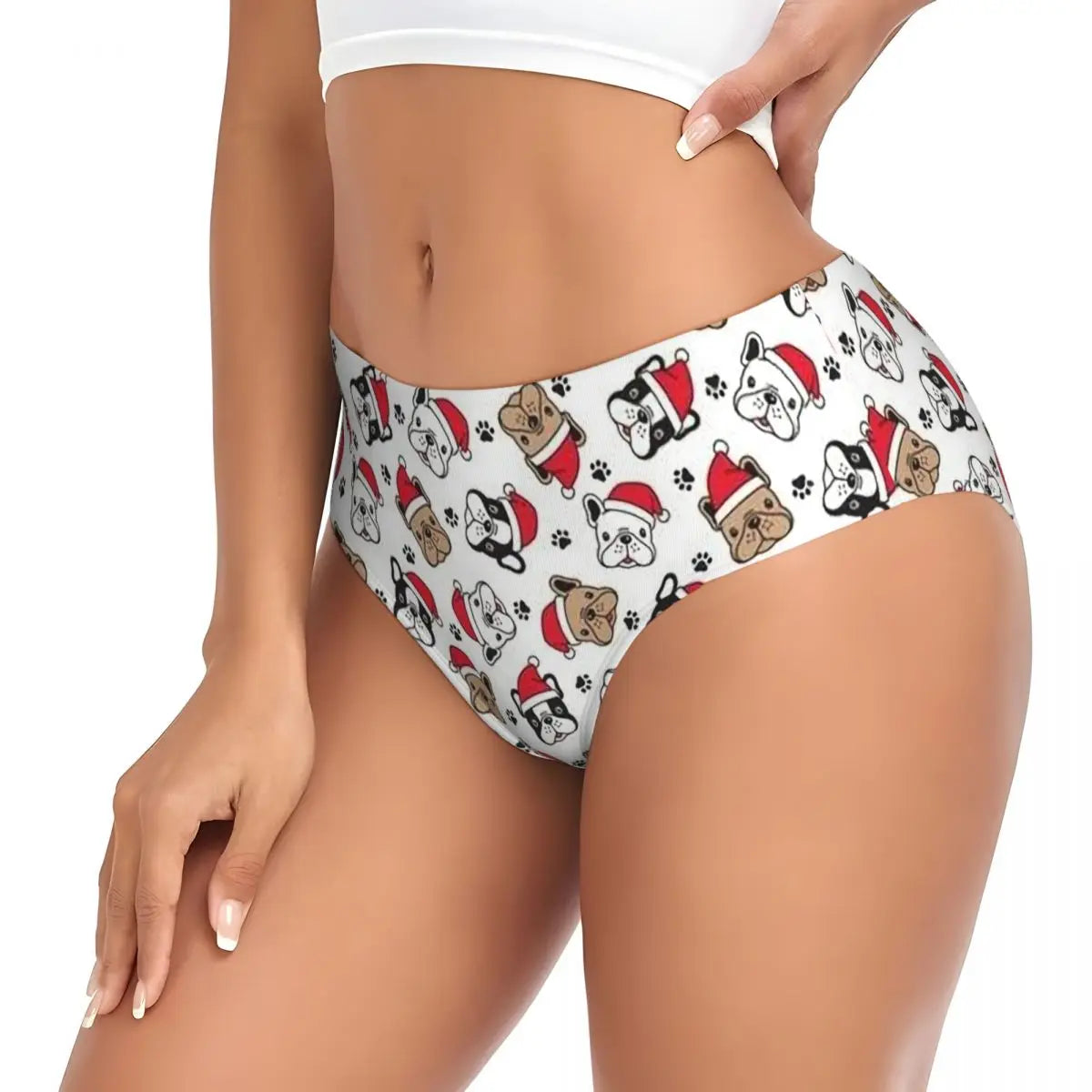 Custom Womens French Bulldog Christmas Santa Claus Brief Panties Female Stretch Underwear Underpants