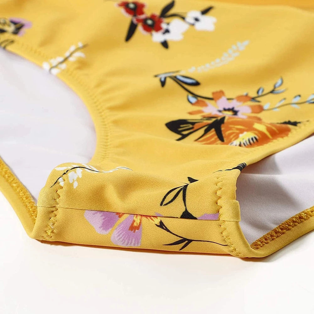Hot 12 Colors Women Slim Bikini Sets High Waisted Sexy Swimwear 2 Pieces 2025 Solid/Floral Ruched Brazilian Swimsuit Cross Front