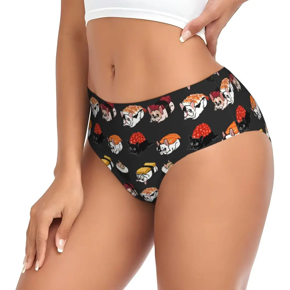 Custom Womens French Bulldog Christmas Santa Claus Brief Panties Female Stretch Underwear Underpants