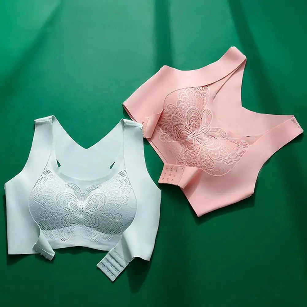 Front-Closure Wireless Posture Support Sports Bra – Breathable Cross-Back Comfort Underwear