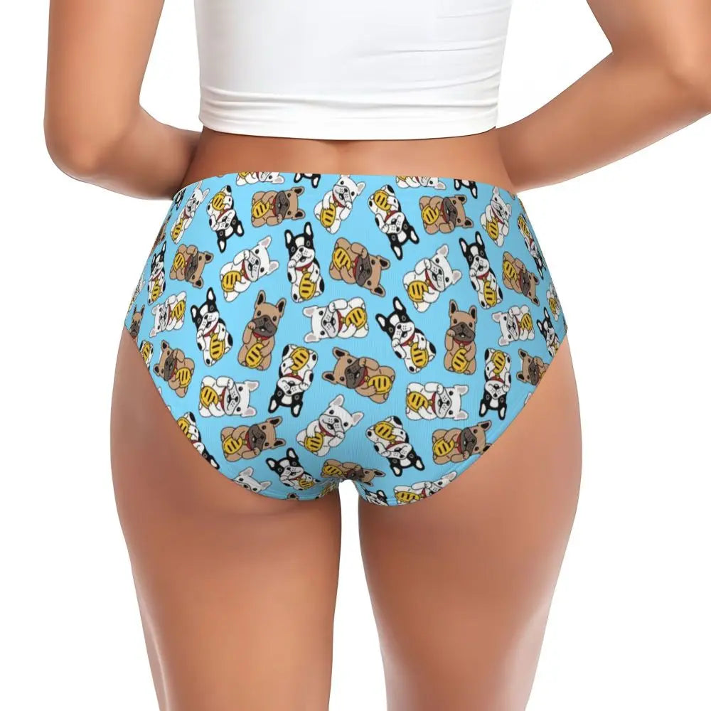 Custom Womens French Bulldog Christmas Santa Claus Brief Panties Female Stretch Underwear Underpants