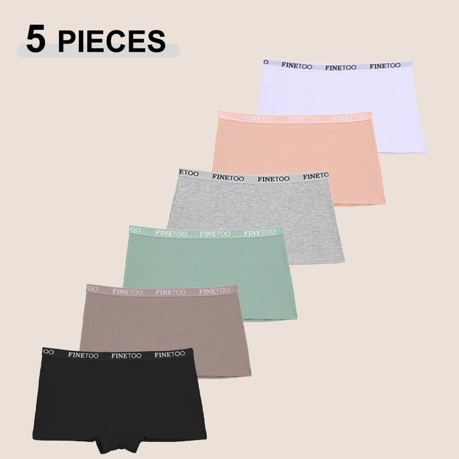 5PCS Women's Cotton Fabric Panties Fashion Letter Solid Color Boyshorts Seamless Cozy Breathable Sports Boxers Female Lingerie