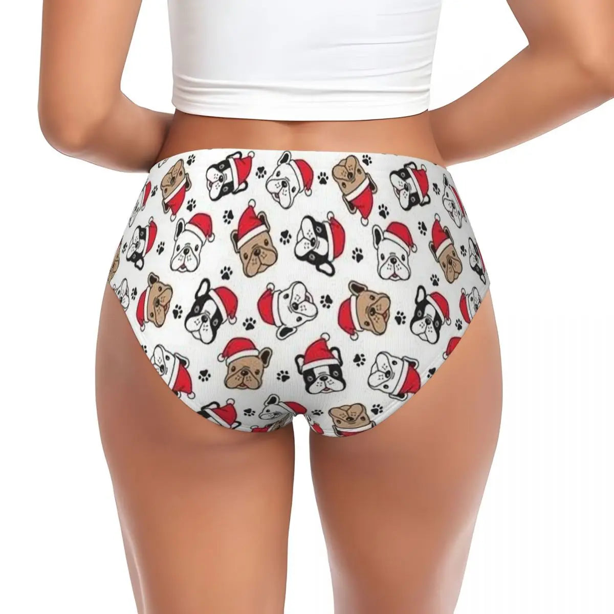 Custom Womens French Bulldog Christmas Santa Claus Brief Panties Female Stretch Underwear Underpants