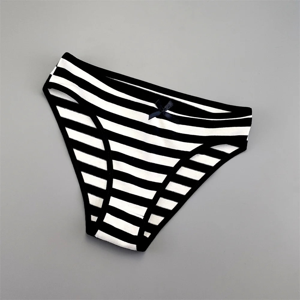 6PCS Women Cute Sexy Stripe Cotton Underwear Panties Bow Bikini Brief Lovely Girls Cotton Lingerie M/L/XL