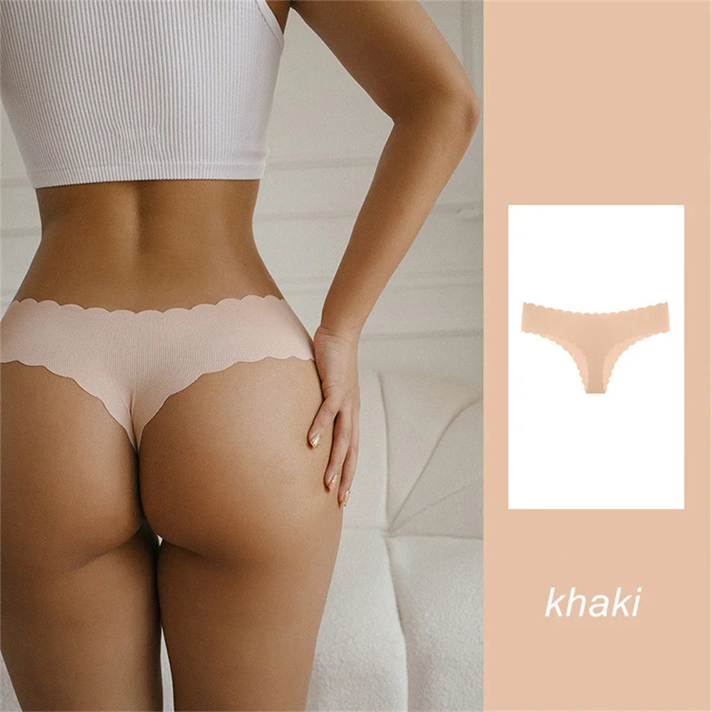 3 Pieces Seamless Thong Panties Pack Women Invisible Thread Ice Silk Sexy G-string Underwear Bikini Brief Plus Size