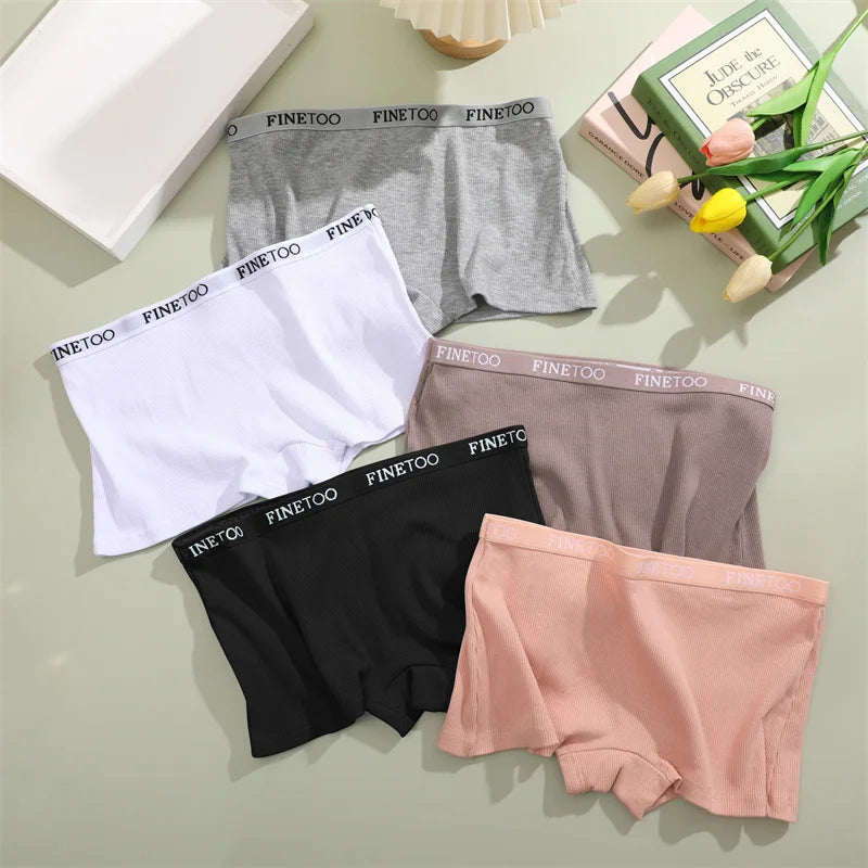 5PCS Women's Cotton Fabric Panties Fashion Letter Solid Color Boyshorts Seamless Cozy Breathable Sports Boxers Female Lingerie