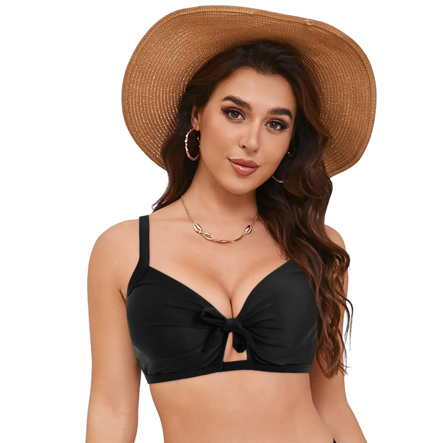 Women Swimwear Wrapped Knot Solid Color Push Up Gathering Sexy Bikini Tops Full Coverage Backless Tankini Tank Tops Beachwear
