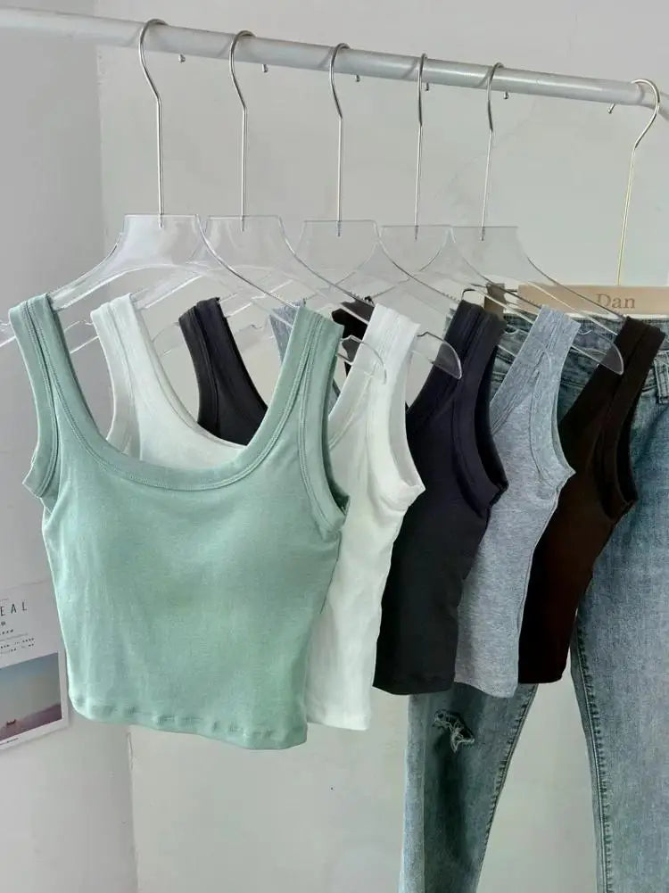 Women's Vest One-Piece No Steel Ring Cotton Chest Pad Wide Shoulder Sports Yoga Vest Underwear Black White Bra Tank Top Women