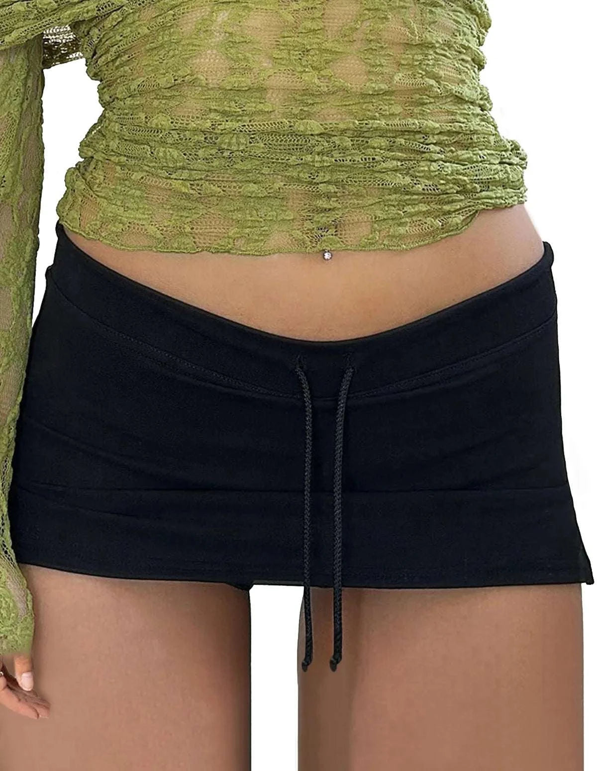 Womens Micro Mini Gym Skirts 2025 Summer Low Waisted Side Slit Yoga Skirt Sexy Drawstring Athletic Skirt