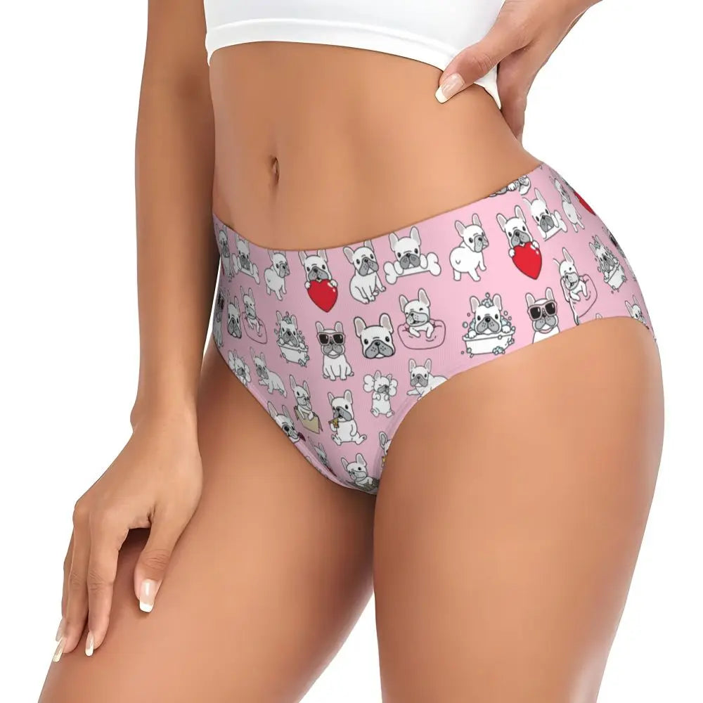 Custom Womens French Bulldog Christmas Santa Claus Brief Panties Female Stretch Underwear Underpants