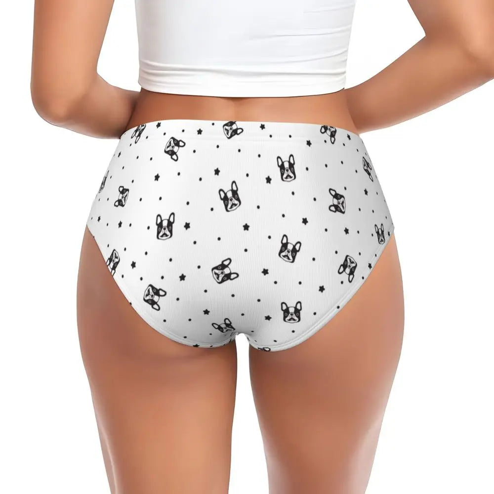 Custom Womens French Bulldog Christmas Santa Claus Brief Panties Female Stretch Underwear Underpants