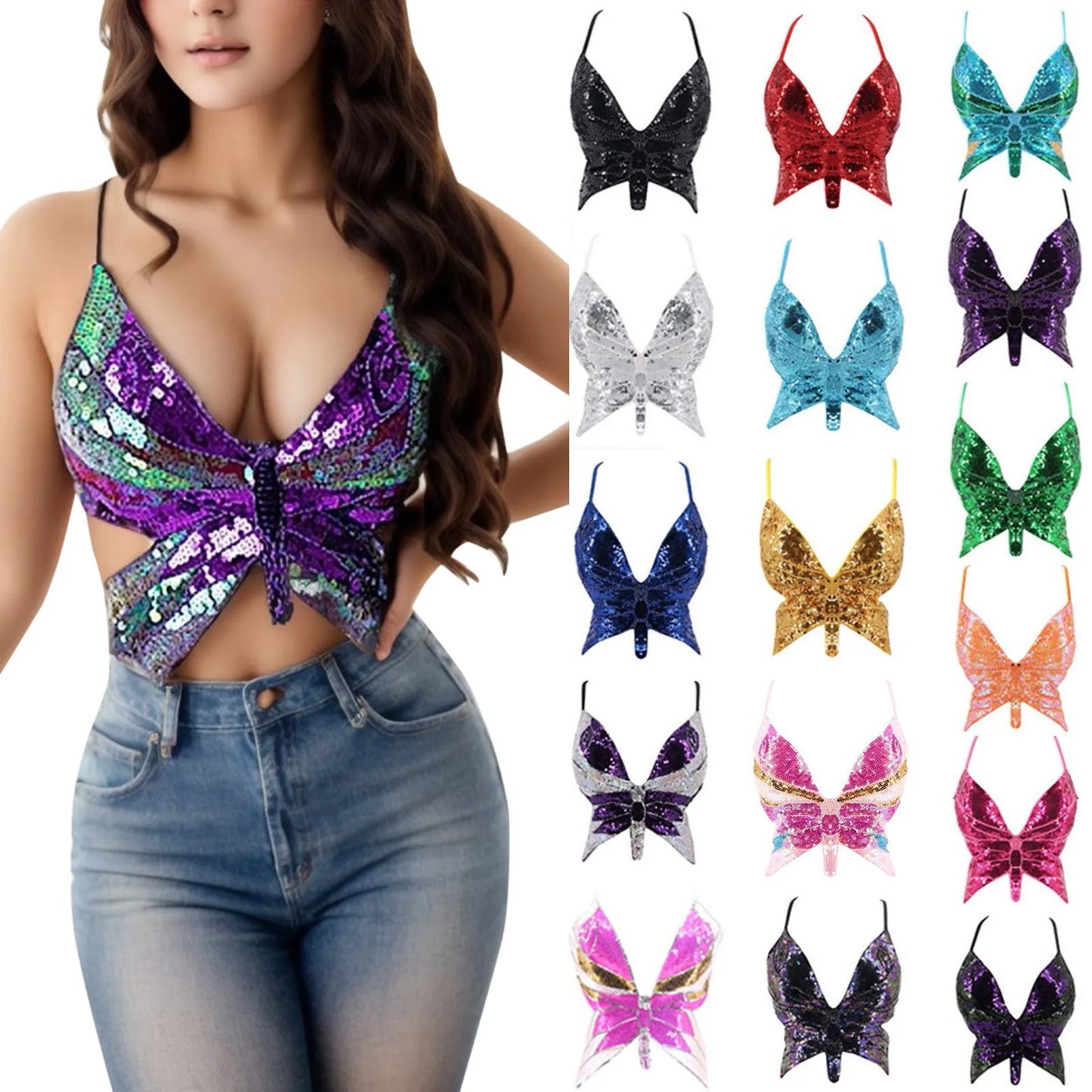 Sparkly Sequin Backless Bandage Crop Top – Sexy Sleeveless Dance & Carnival Vest for Women