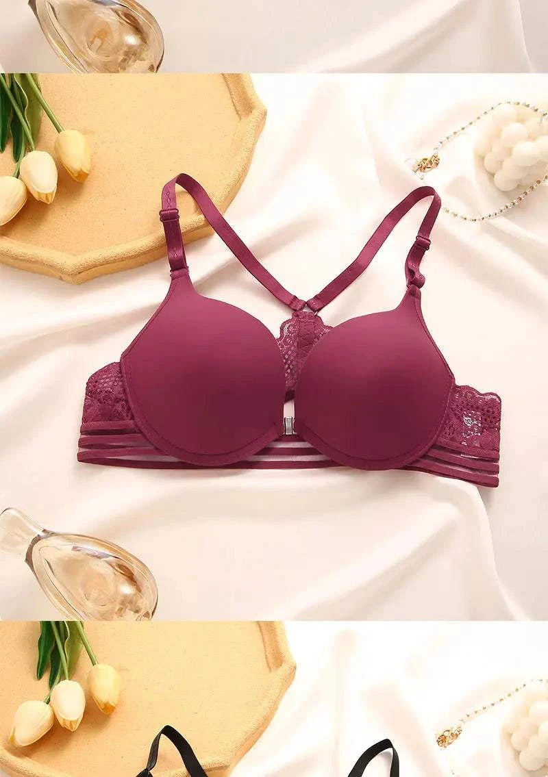 3Pcs Front buckle Sexy Bra Beautiful Back Gathered Lingerie Lace Bra Small Chest Adjustable Bra Women's Upper Support Lingerie