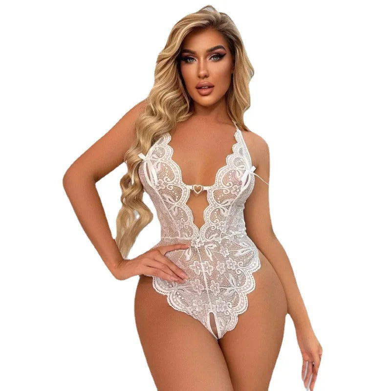 Sex Clothes Babydoll New Bodysuits Body Sexy Lingerie Panties Women's Open Crotchless Underwear Pajamas Lace Transparent Dress
