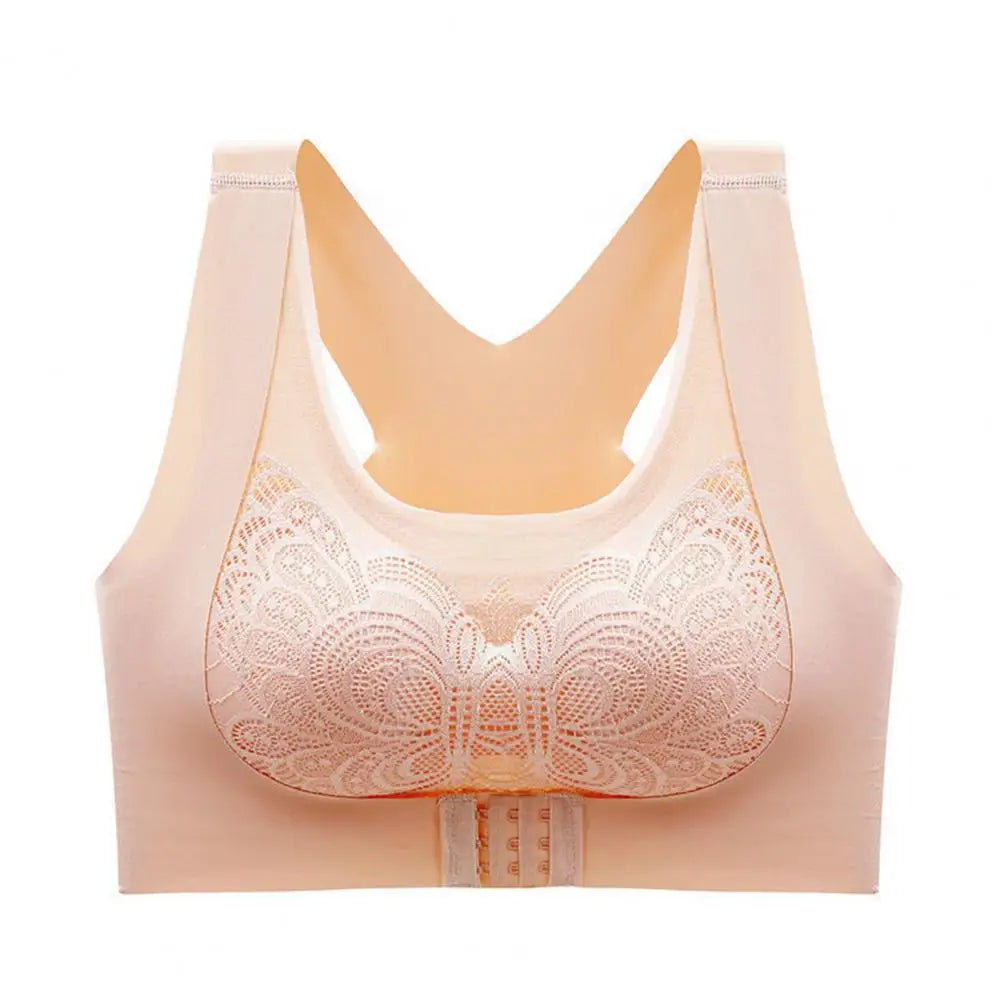 Front-Closure Wireless Posture Support Sports Bra – Breathable Cross-Back Comfort Underwear