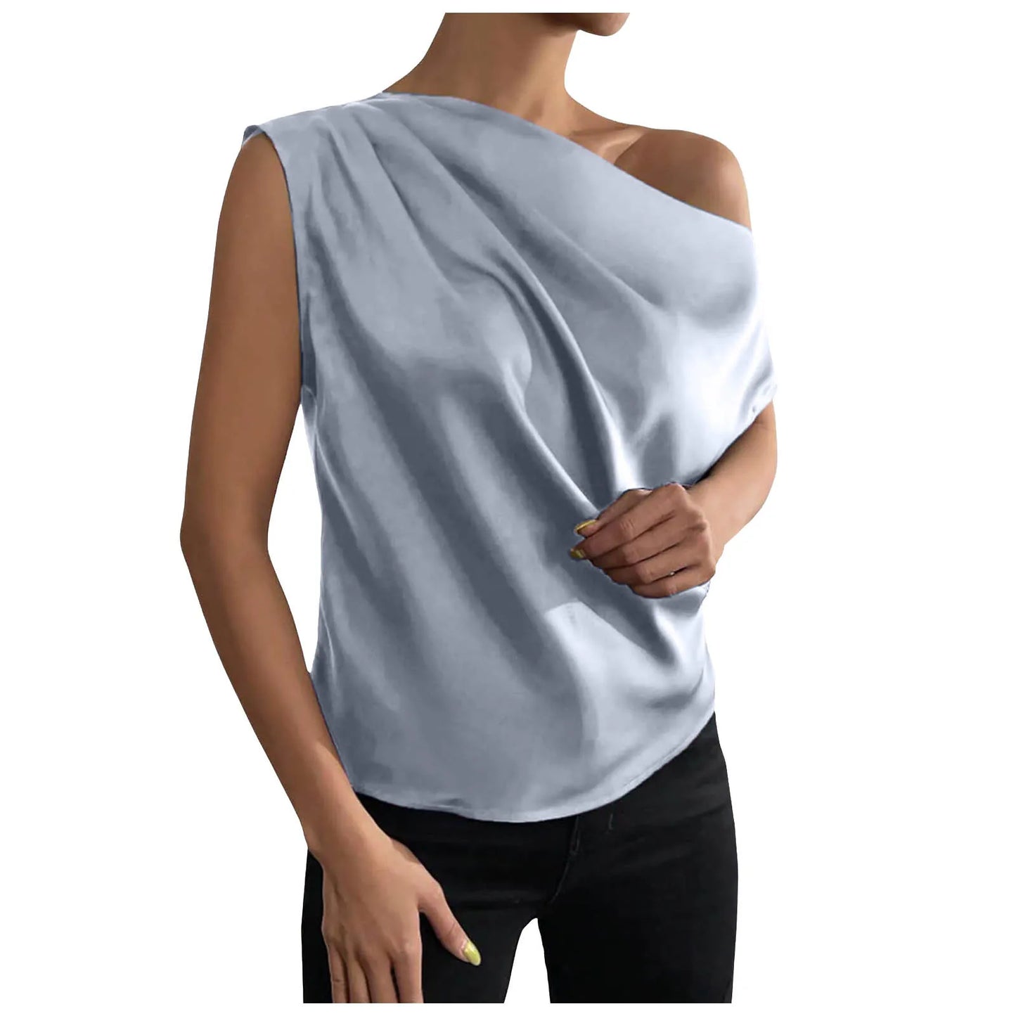 Summer Camisole Tanks For Women Women Silk Satin Casual Sleeveless U Neck Tank Top Summer Curved Hem Lightweight Ropa De Mujer