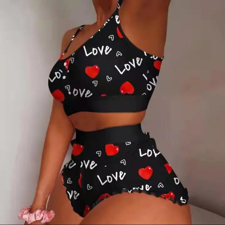 Women’s 2-Piece Printed Camisole & Shorts Pajama Set – Sexy Loungewear Nightwear