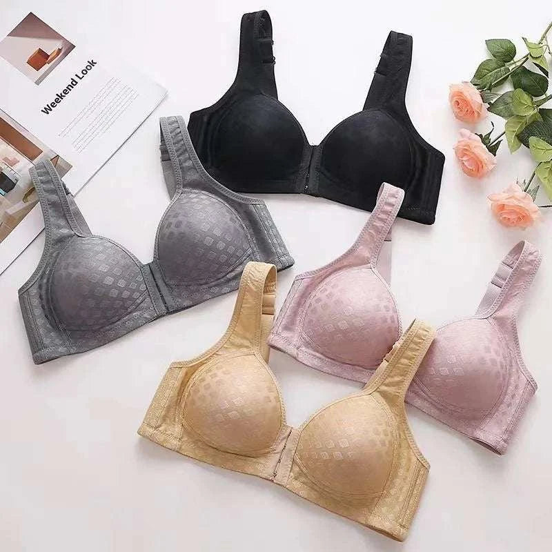FallSweet Plus Size Front Closure Bra for Women, Seamless Wireless Push Up Bralette, Plaid Print Lingerie Comfortable Brassiere