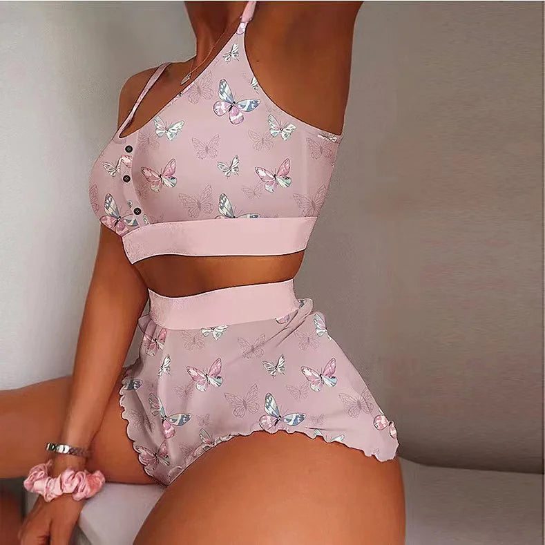 Women’s 2-Piece Printed Camisole & Shorts Pajama Set – Sexy Loungewear Nightwear