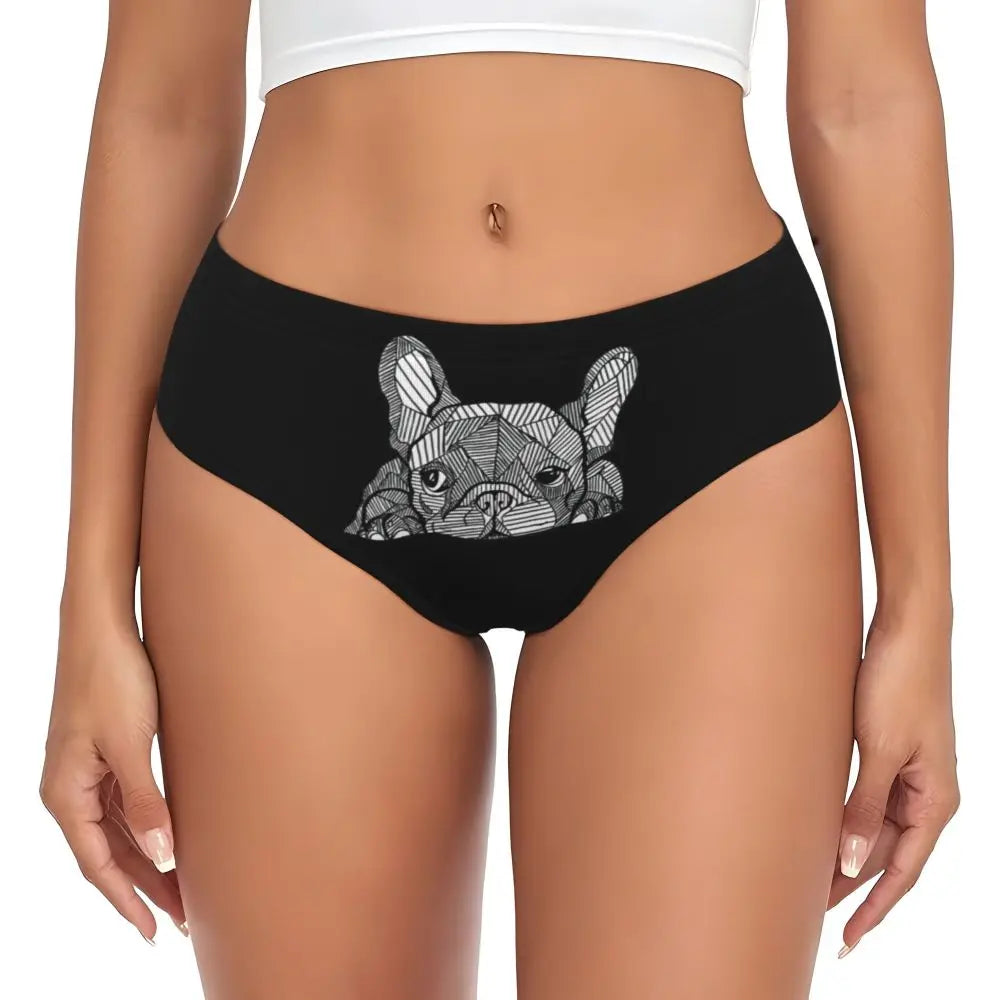Custom Womens French Bulldog Christmas Santa Claus Brief Panties Female Stretch Underwear Underpants