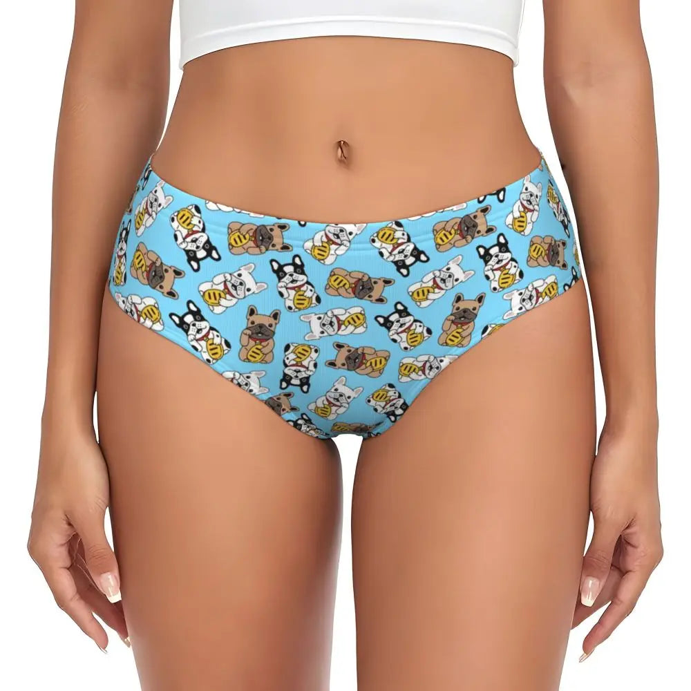 Custom Womens French Bulldog Christmas Santa Claus Brief Panties Female Stretch Underwear Underpants