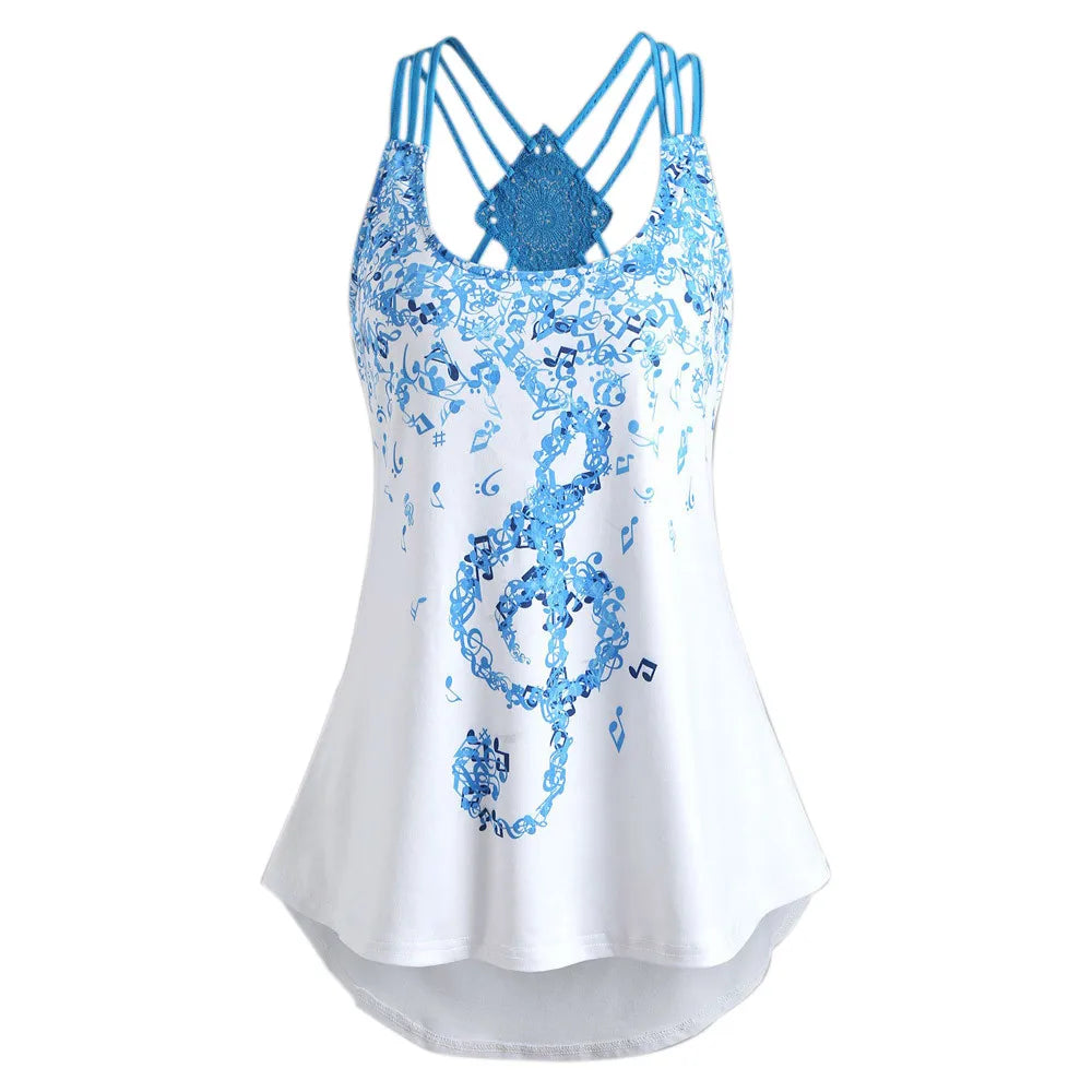 Ladies Bandages Sleeveless Vest Top Musical Notes Print Camisole For Women Plus Size Tops Crop Top Women 2022 Ropa Mujer