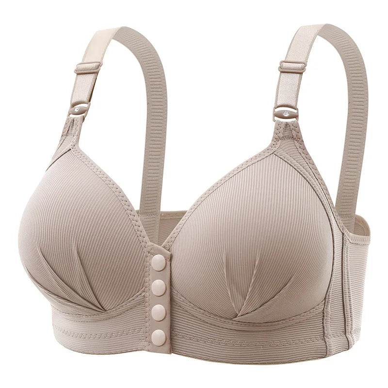 Plus-Size Front-Closure Push-Up Bra for Mature Women – Adjustable Thin Cups, Breathable Comfort Underwear