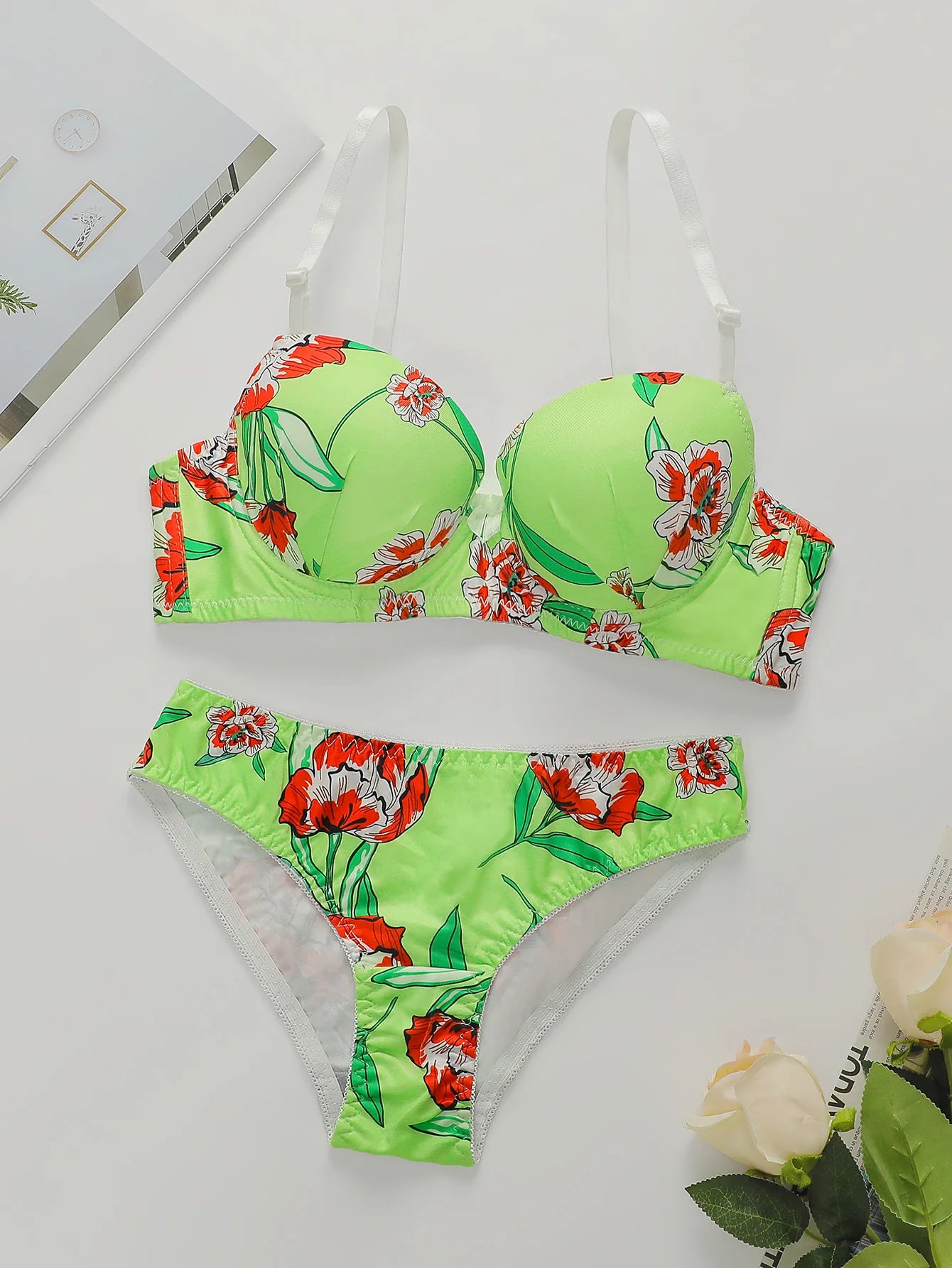 High-Quality Multi-Color Printed Push-Up Bra & Panty Set – Women’s Lingerie Beach Party Bikini