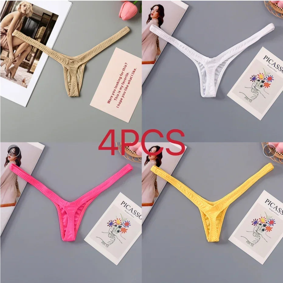 2/4pcs New Deep V Thong Women's Breathable  Line Sexy Hot Waist Mini Panties Bikini Bottom Thongs Female Panty Women Underwear
