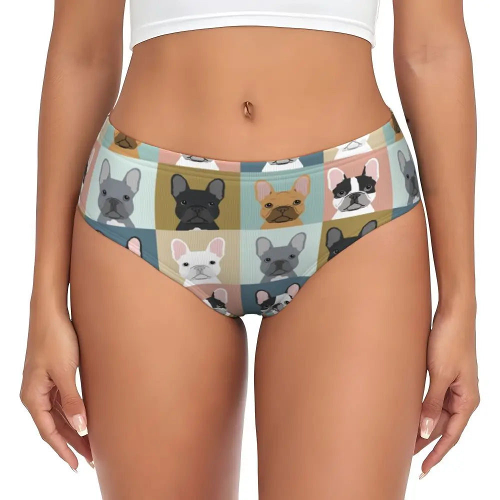 Custom Womens French Bulldog Christmas Santa Claus Brief Panties Female Stretch Underwear Underpants