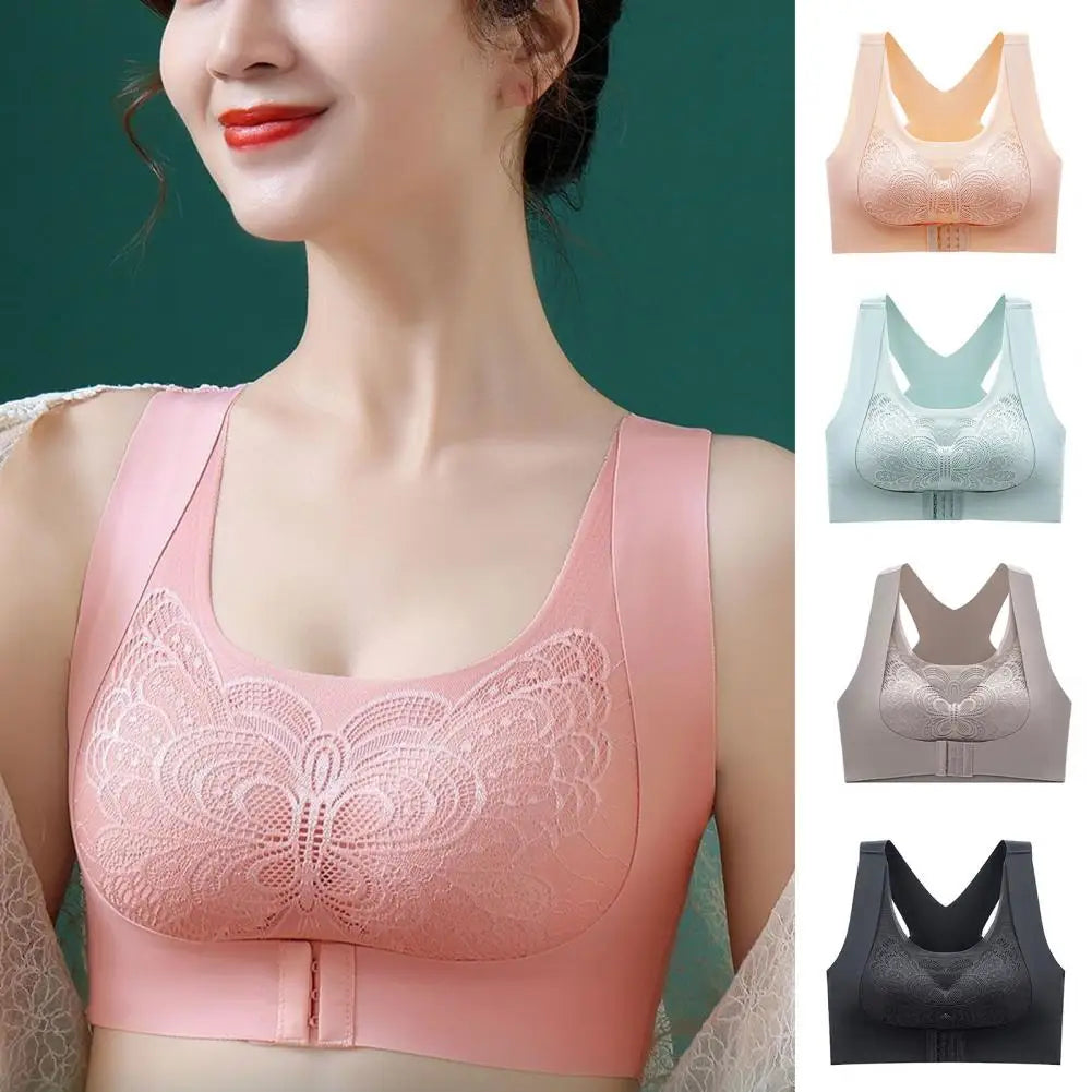 Front-Closure Wireless Posture Support Sports Bra – Breathable Cross-Back Comfort Underwear