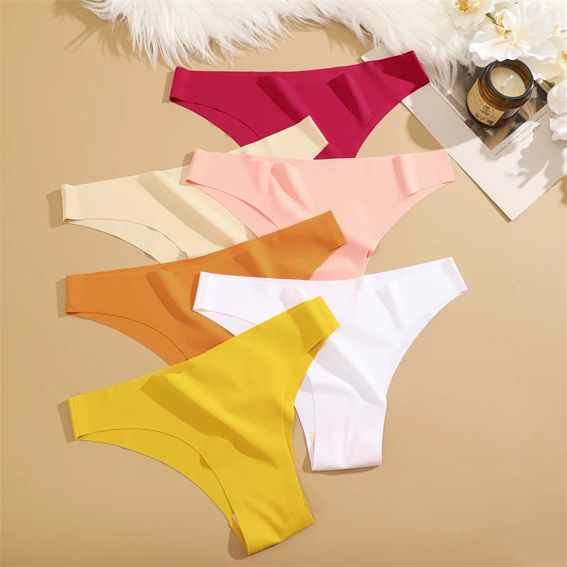 FINETOO 3Pcs Ultra-thin Seamless Silk Underwear Women's Panties Sexy Low-Waist Stretch Bikini Solid Color Briefs Lingerie XS-XXL