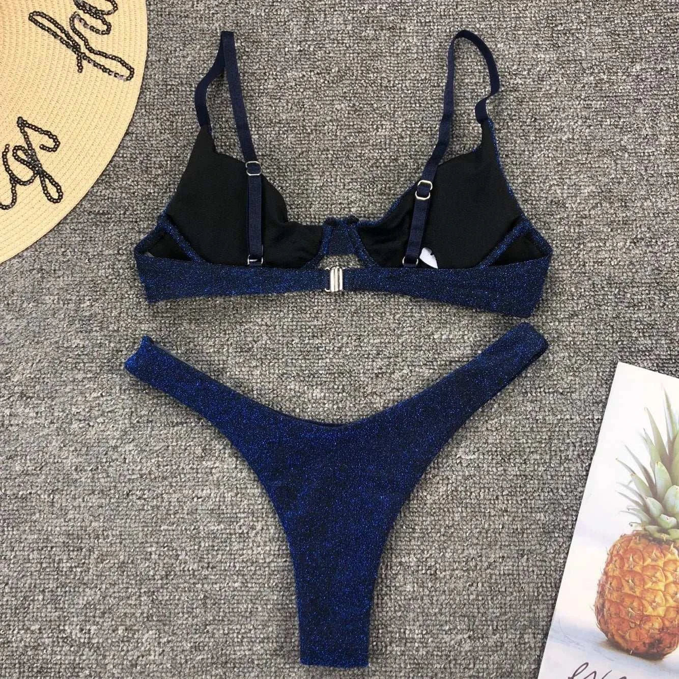 Sexy Silver Glitter Bikini 2022 Swimwear Women Push Up Cut Out Underwire Thong Swimsuit Summer Brazilian Bathing Suit Biquini