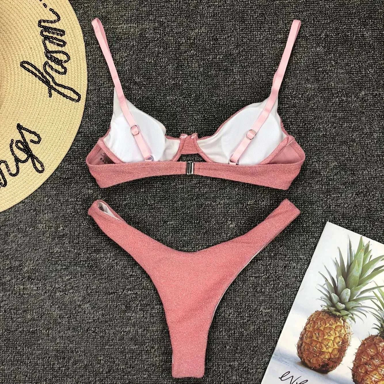 Sexy Silver Glitter Bikini 2022 Swimwear Women Push Up Cut Out Underwire Thong Swimsuit Summer Brazilian Bathing Suit Biquini