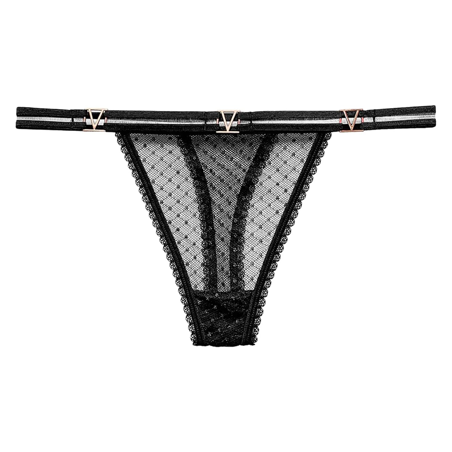 Seamless Hipster Mesh Thong – Low Waist Multi-Color G-String with Lace & Metal Buckles for Women