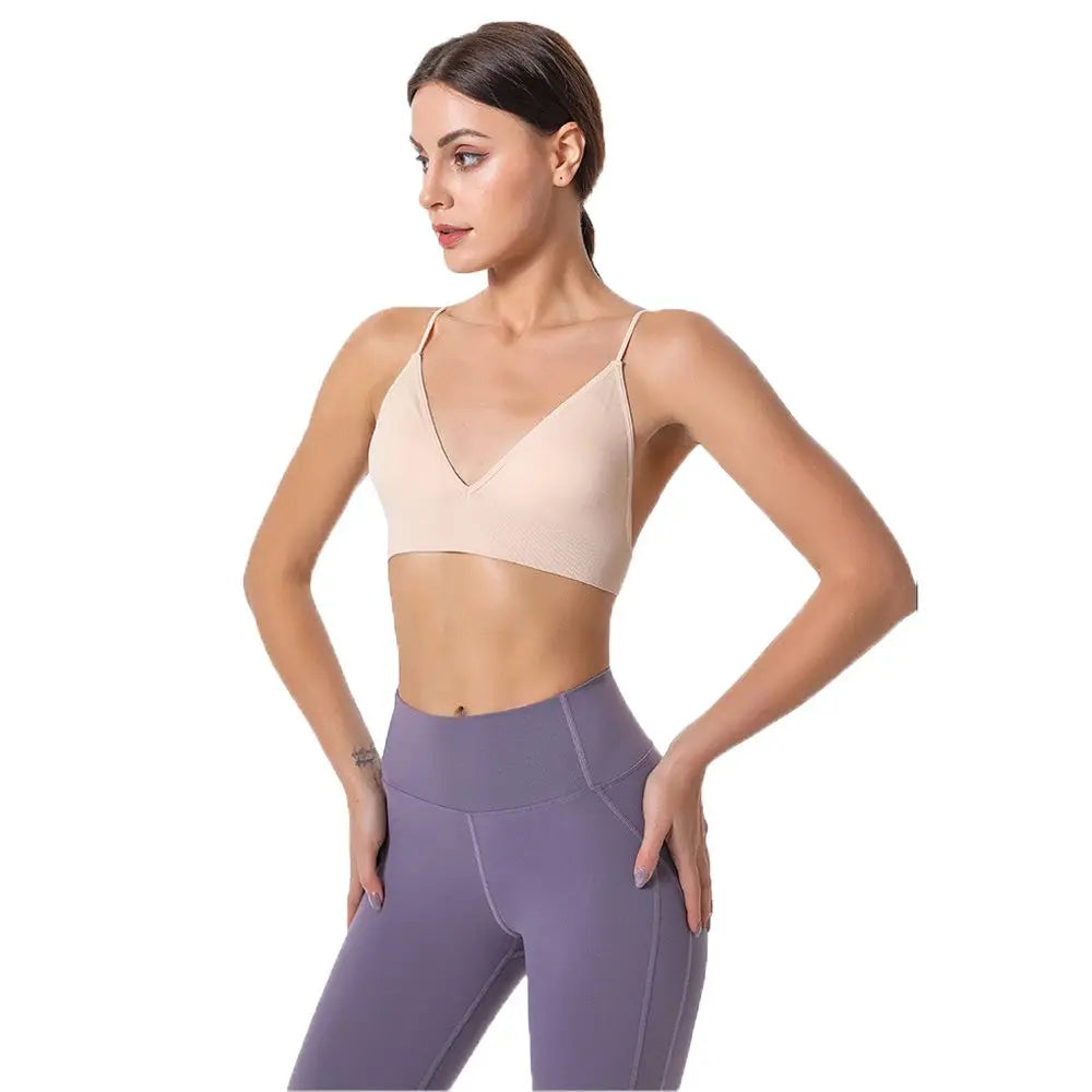 Thin Boneless Push Up Seamless Deep V  Bralettes Women Crop Top Fitness Yoga Top Sports Bra