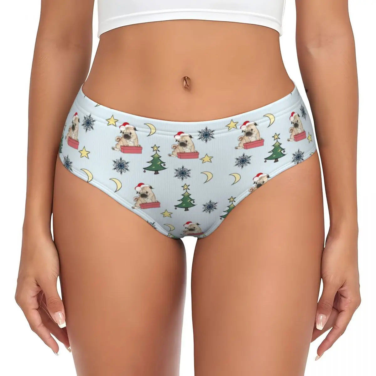 Custom Womens French Bulldog Christmas Santa Claus Brief Panties Female Stretch Underwear Underpants