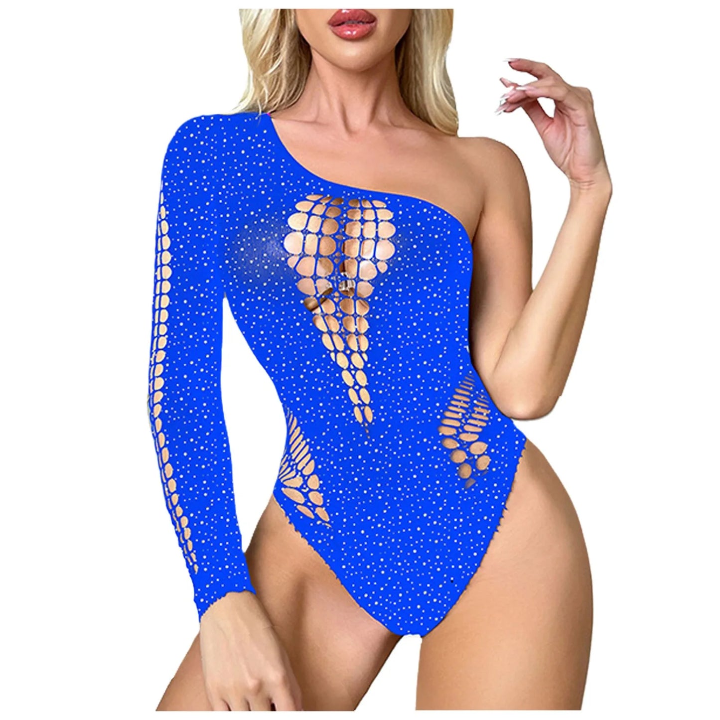 Women's Sexy Mesh Clothes Erotic Lingerie Hot Drilling Long Sleeved Corset Package Hip Erotic Women's Sexy Lace Underwear Set