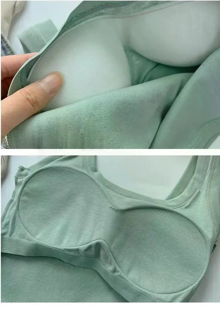 Women's Vest One-Piece No Steel Ring Cotton Chest Pad Wide Shoulder Sports Yoga Vest Underwear Black White Bra Tank Top Women