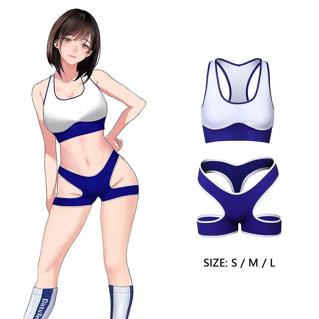 Sheer Hollow-Out Push-Up Anime Cosplay Tank Top & Mini Shorts Set – Sexy Swim & Sport Lingerie