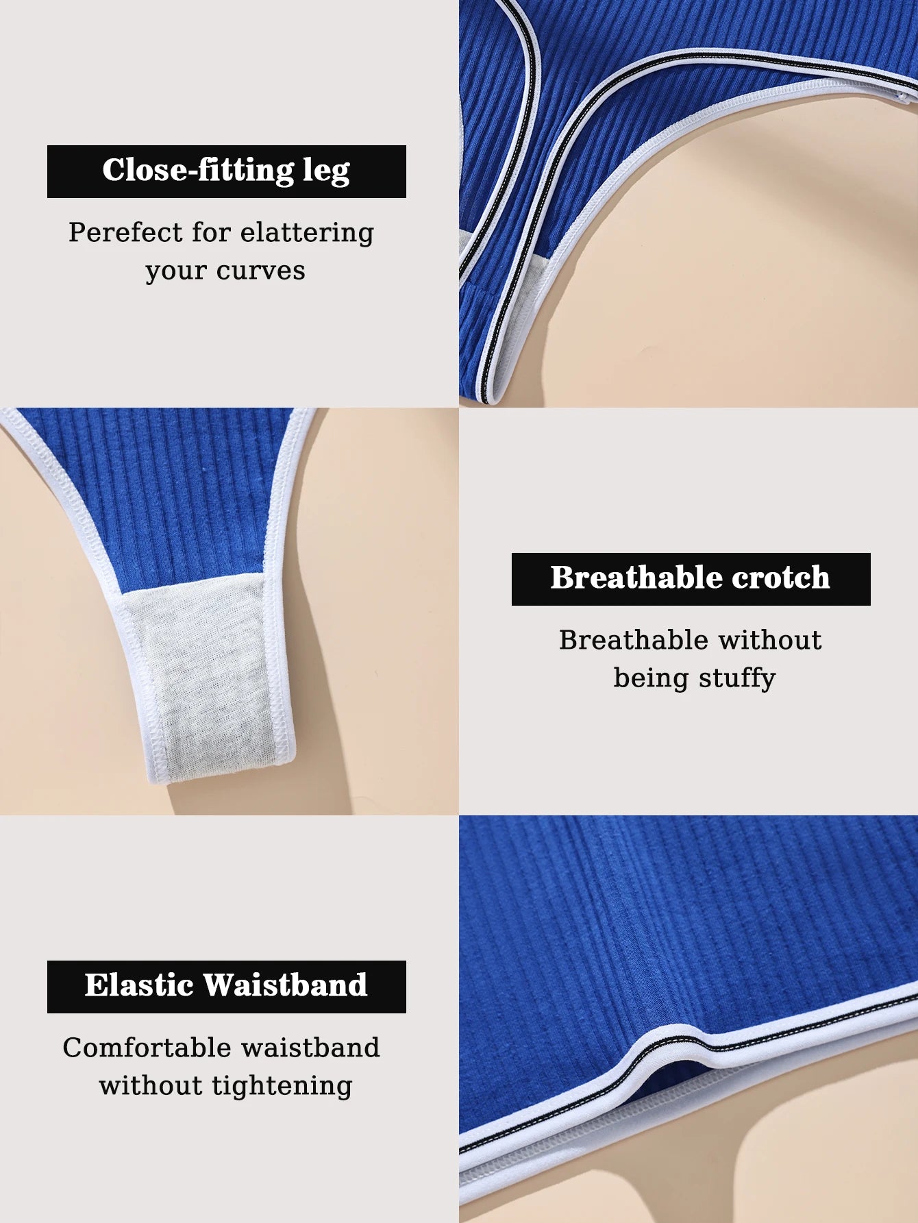 Hotcom 7Pcs Ribbed Cotton Bikini Thongs for Women Letter Print Seamless Comfortable Breathable Underwear Panties